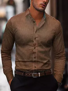 Camisa listrada de manga longa masculina, camisa de botão respirável casual, tecido macio confortável, plus size XS-6XL, 2024 - comprar online