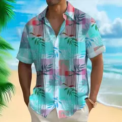 Camisa de praia masculina com impressão 3D, manga curta, extragrande, botão, solta, casual, havaiana, rua, diário, moda verão