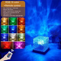 Projetor de ondulação de água rotativo dinâmico, luz noturna, 16 cores, lâmpada de cristal de chama para sala de estar, estudo, quarto, rotação dinâmica na internet