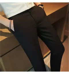 Calça casual slim-fit masculina, fato formal, monocromático, cintura ajustável, festa social, moda empresarial, novo, outono, 2022, 38-28 - comprar online