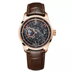Oblvlo-relógio mecânico automático masculino, relógio impermeável, pulseira de couro, estrela de terra luminosa, prenda casual, moda simples, GC