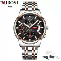 Nibosi moda masculina relógios de aço inoxidável quartzo cronógrafo relógio à prova dwaterproof água marca luxo relógio para homem relogio masculino - loja online