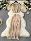 Vestido de praia feminino de tricô de cor sólida, regata, fenda de textura, terno protetor solar, escavar moda praia, encobrir, novo estilo