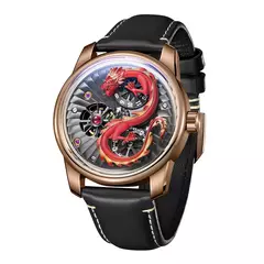 Imagem do OBLVLO-Mecânica Dragon Dial relógio automático para homens, couro, roda dupla, luminosa, impermeável, esporte, novo design, JM-DRAGON
