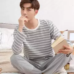 Imagem do Conjuntos de pijama de lazer listrados masculinos, roupa doméstica masculina de mangas compridas, adolescentes, terno fora da casa, novo, primavera e outono