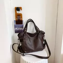 Bolsas de ombro pretas de grande capacidade para mulheres, bolsa de compras monocromática, couro macio, bolsa crossbody, sacola de viagem senhora