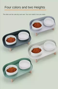 Imagem do Alimentadores de alimentos para gatos, tigelas duplas, altura ajustável, bebedor para cães e gatos, tigela de água, prato de alimentação elevada, suprimentos para gatinhos