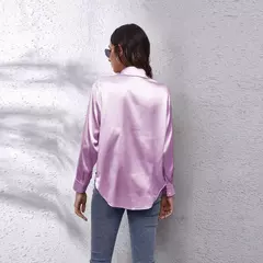 Blusa feminina de cetim manga longa, camisa cetim, tops de seda, vestuário europeu e americano, novo - comprar online