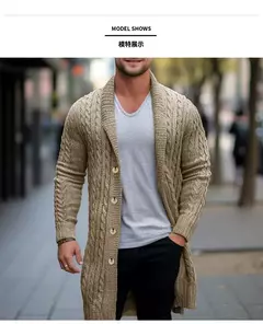 Jaqueta de cardigã de tricô slim fit masculina, casaco masculino, manga comprida, estilo britânico, roupas de botões, primavera, outono, 2024 - loja online