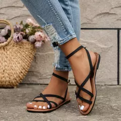 Sapatos romanos casuais femininos, sandálias versáteis de verão, sapatos de praia confortáveis, fundo plano, nova moda, 2024 na internet
