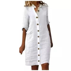 Saia Midi de Algodão Elegante Feminino, Vestido Casual, Manga Curta, Comprimento Médio, Decote V, Lady Robe, Vestidos de Verão, S-XL, 2022 na internet