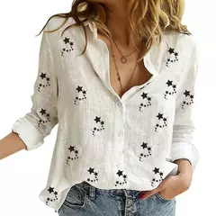 Elegantes camisas de linho de algodão mulheres casuais sólido botão blusas de lapela camisas primavera verão manga longa solta tops túnica blusas na internet