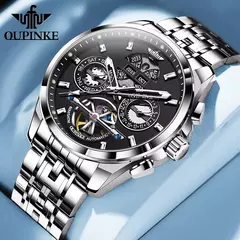 Imagem do OUPINKE-Relógio mecânico totalmente automático masculino, relógio de pulso luminoso, calendário ano mês safira, marca de luxo superior