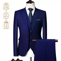 Terno casual de negócios masculino para casamentos, blazer genuíno, colete e calças, grande e alto, colete slim fit, calças de vestido, tamanho EUA na internet