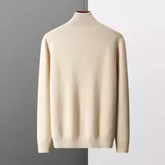 Imagem do Pulôver de malha de pescoço masculino, manga longa, camisa grossa quente, 100% lã merino, cor sólida, nova, outono e inverno