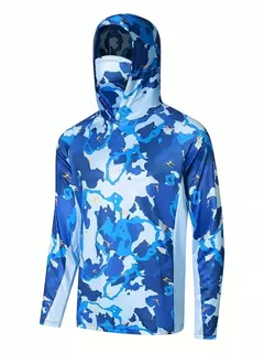 Camisa de pesca com capuz masculina, roupas ao ar livre, capuz com máscara de verão, proteção solar UV - comprar online