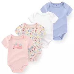 Macacão de algodão estampado para recém-nascidos, macacão manga curta, roupas de bebê menino e menina, 0-12m, 4 peças, verão - Wolf Magazine