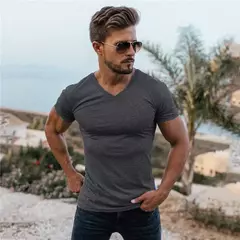 Camiseta de manga curta para musculação masculina, camiseta esportiva, roupa de algodão, gola V, respirável, ginástica, fitness, treino, verão - Wolf Magazine