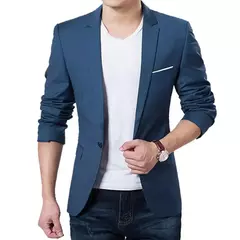 Imagem do Fato de blazer fino masculino, manga comprida, bolsos, um botão, lapela, casual, festa formal, masculino, outono, parte superior