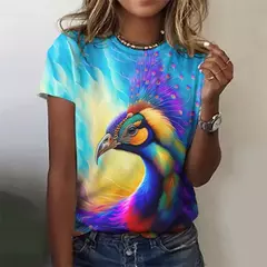 Lindo pavão padrão camiseta para mulheres flor colorida 3d impresso t camisas moda solta camisetas mangas curtas em torno do pescoço topos - Wolf Magazine
