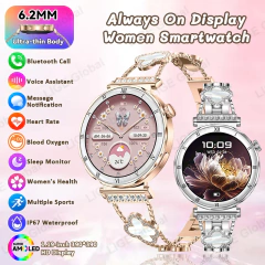 Lige novo ultra fino relógio inteligente tela feminina sempre exibir tempo diamante pulseira de luxo chamada voz amoled smartwatch senhoras
