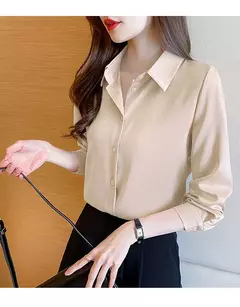 Camisa coreana de manga comprida feminina, top sólido de chiffon, moda feminina, escritório, primavera, verão, C242 - loja online