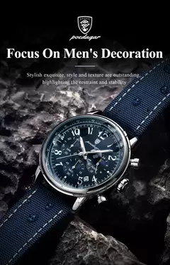 POEDAGAR-Relógio desportivo militar de luxo masculino, cronógrafo luminoso impermeável, relógios masculinos, quartzo, nylon, couro, data