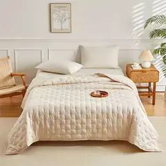 Conjunto de colcha acolchoada branca, capa de cama fina com fronha, cáqui sólido, EUA, Reino Unido, tamanho AU, cobertor de colcha de verão, cama de hotel, 2/3 peças