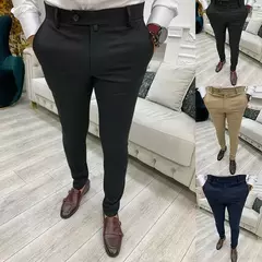 Calça Suave Trecho Apertada Masculina, Calça Casual, Negócios, Social, Escritório, Entrevista, Festa, Casamento, Terno, S-3XL - loja online