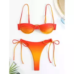 Fato de banho plissado com cordão feminino, biquínis arco, maiô sexy, banhista, conjunto de biquíni gradiente, moda verão, 2 peças - loja online