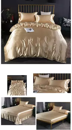 Conjunto De Cama De Luxo Com Capa De Edredão, 100% Seda, Duplo King e Queen Size, Conjuntos De Roupa De Cama, Kit De Capa De Cama, 4PCs - comprar online