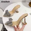 Aneikeh-sapatos de salto alto para mulheres, sapatos sexy com fivela, dedo apontado, decoração de nó borboleta, moda verão, 2023