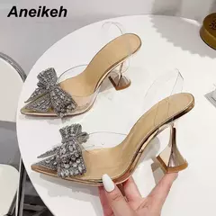 Aneikeh-sapatos de salto alto para mulheres, sapatos sexy com fivela, dedo apontado, decoração de nó borboleta, moda verão, 2023
