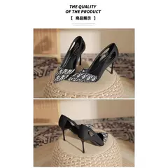 Imagem do Sandálias bordadas para mulher, Salto Alto, Ria, Apontada, Casual, Verão, Novo, Luxo, Moda