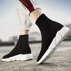 Tênis pretos clássicos para homens e mulheres, tênis de cano alto, calçados esportivos, meias de plataforma, plus size 47, qualidade - comprar online