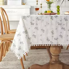 Toalha De Mesa De Mistura De Algodão Impresso Floral, Lavável Farmhouse Table Cover, Bege, Festa De Casamento, Sala De Estar, Decoração Do Chuveiro Do Bebê