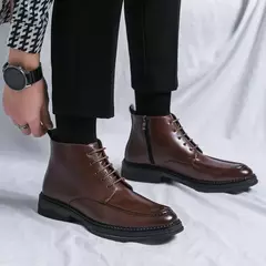Botas de couro genuíno para homens, sapatos de vaqueiro de plataforma de segurança, zíper lateral, chelsea, designer, primavera, outono, 2023 - loja online