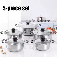 Panelas multiúso de aço inoxidável, Panelas de cozinha anti-magnéticas, Panela de fundo duplo, Panelas de indução antiaderente, 5pcs por conjunto na internet