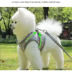 Arnês para cães de náilon colete de malha respirável ajustável conjunto de arnês e trela para cães pequenos gatos coleira reflexiva para animais de estimação para filhote de cachorro - loja online