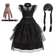 Imagem do Crianças addams traje do bebê meninas família cosplay traje de halloween crianças família dança vestido preto quarta-feira pageant fantasia