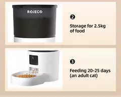 Rojoeco alimentador automático para gatos, com câmera de vídeo, dispensador de comida para gatos, gravador de voz inteligente para animais de estimação, controle remoto, alimentador automático para cães e gatos na internet