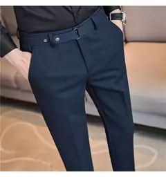 Imagem do Calça formal masculina estilo britânico, monocromática, fina, casual, de negócios, escritório, social, calça de tornozelo, streetwear, alta qualidade
