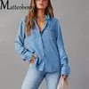 Camisa jeans fina de peito único feminina, bolso de emenda, manga longa, tops de lapela, confortável, blusa casual para mulheres, outono