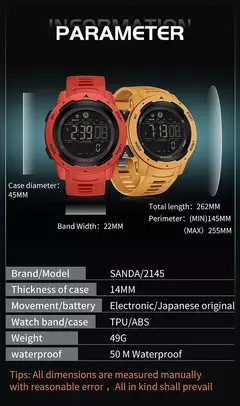 Relógio de pulso masculino Sanda, 50m à prova d'água, led, digital, militar, esportes, pedômetro, calorias, marca, 2145 - Wolf Magazine