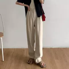 HELIAR-calça feminina de cintura alta, calça reta para senhoras do escritório, botão casual, calça preta solta, nova, outono - loja online