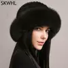 Chapéu de pele de vison genuíno para mulheres gorro de malha natural de luxo chapéu de malha artesanal pele de raposa real moda inverno quente, novo