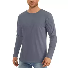 Camiseta com protetor solar UV masculina, manga comprida, gola redonda, caminhada ao ar livre, pesca, tops de secagem rápida, cor sólida, UPF50 + - Wolf Magazine