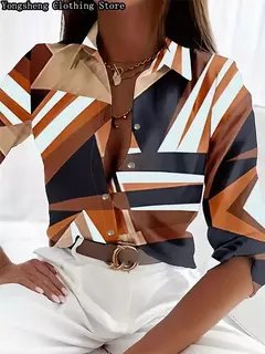 Camisa feminina de seda gelo estampada de mangas compridas, independente, roupas populares de férias havaianas, quente, novo, verão, 2024