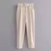 TRAF-Calças de escritório femininas de cintura alta, calças cortadas, roupa formal, roupas profissionais, outono