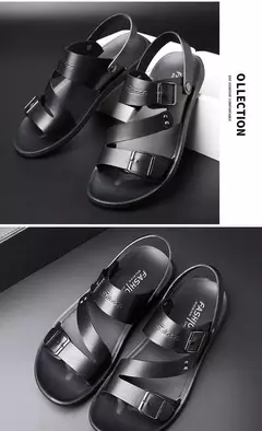 Moda Confortável Sandálias Masculinas Cor Sólida Open Toe Mens Sandálias De Couro 2023 Novos Chinelos De Praia para Calçado De Couro Masculino - loja online